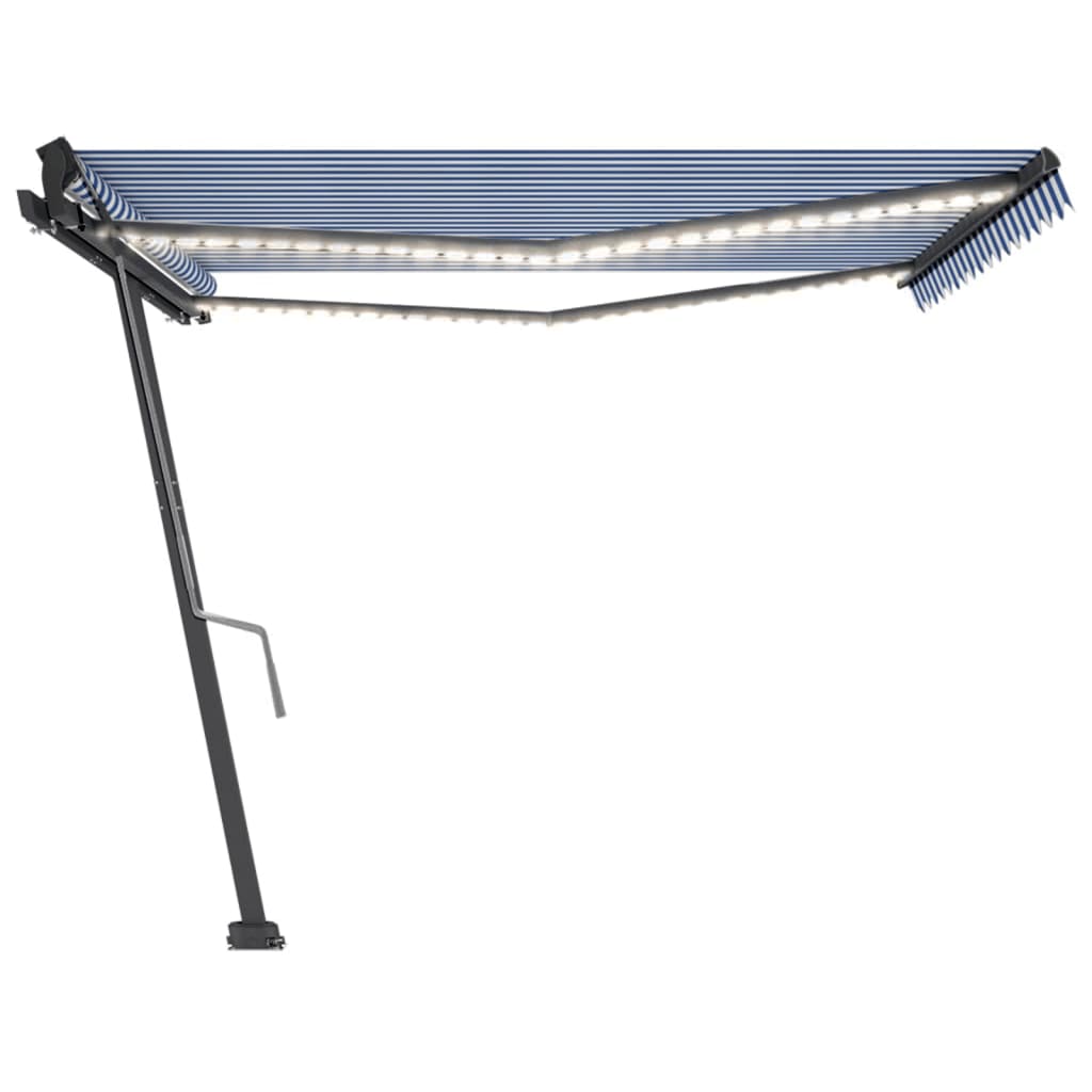 vidaXL Tenda da Sole Retrattile Manuale con LED 450x350 cm Blu Bianco