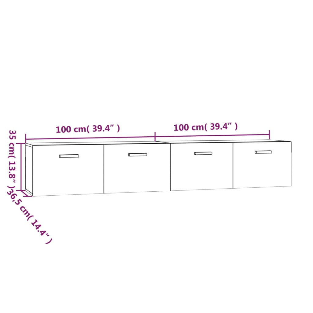 vidaXL Mobili Parete 2pz Bianco Lucido 100x36,5x35cm Legno Multistrato