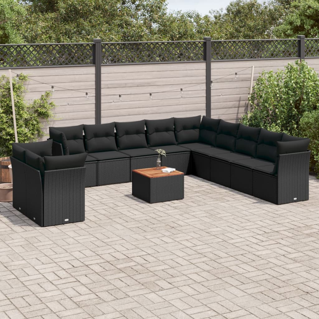 vidaXL Set Divani da Giardino 12 pz con Cuscini Nero in Polyrattan