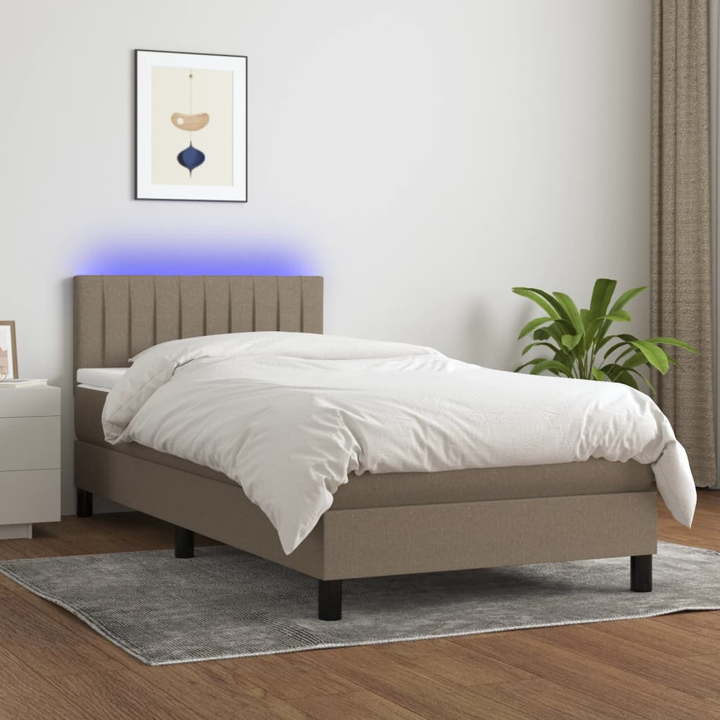 vidaXL Letto a Molle con Materasso e LED Tortora 90x190 cm in Tessuto