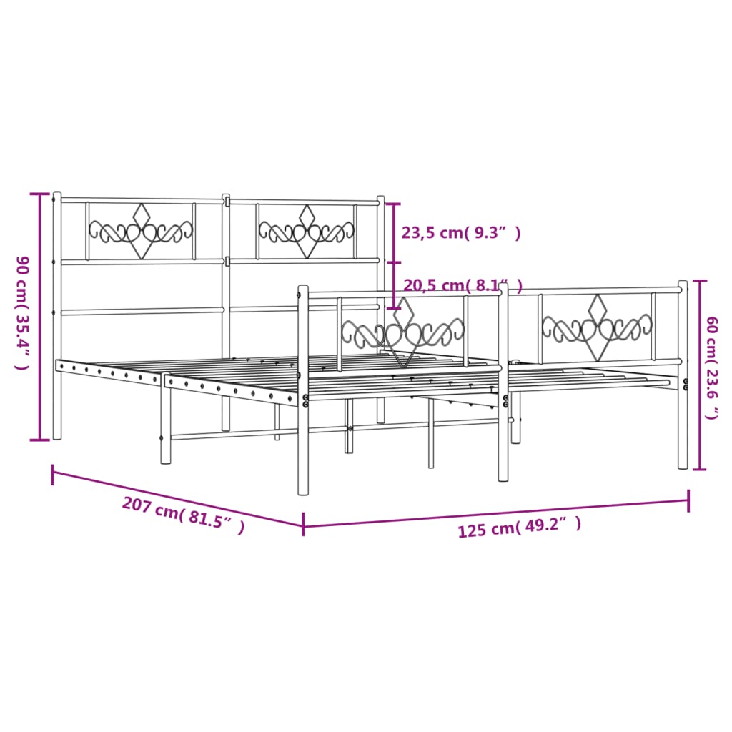 vidaXL Giroletto con Testiera e Pediera Metallo Bianco 120x200 cm