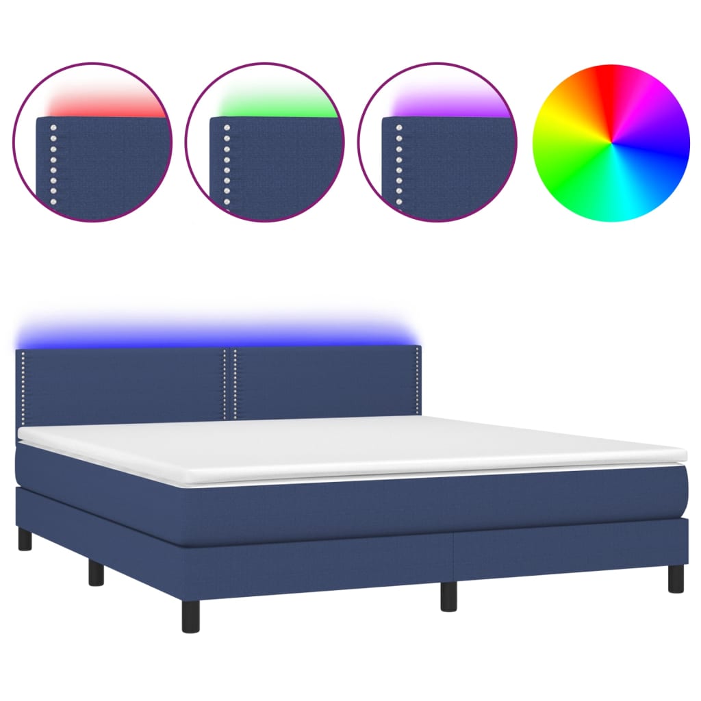 vidaXL Letto a Molle con Materasso e LED Blu 160x200 cm in Tessuto