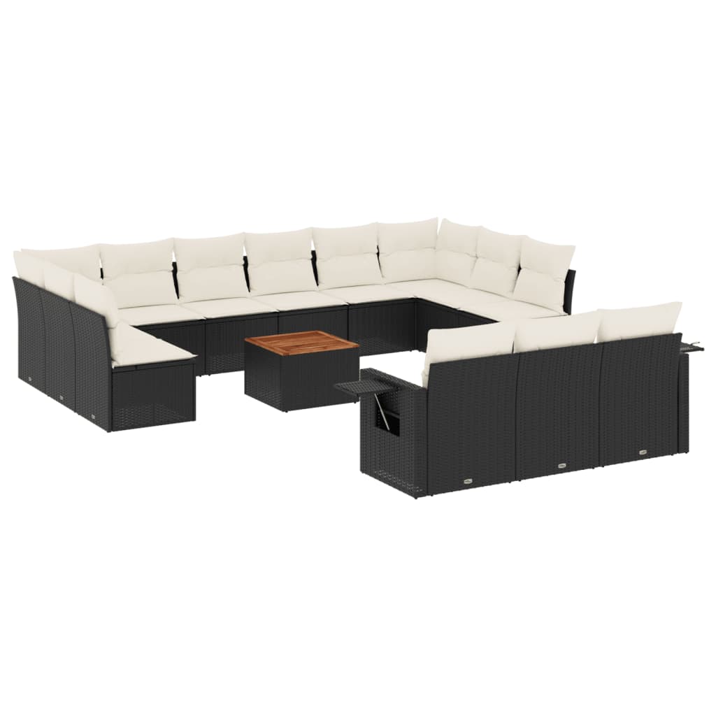 vidaXL Set Divani da Giardino 14pz con Cuscini in Polyrattan Nero