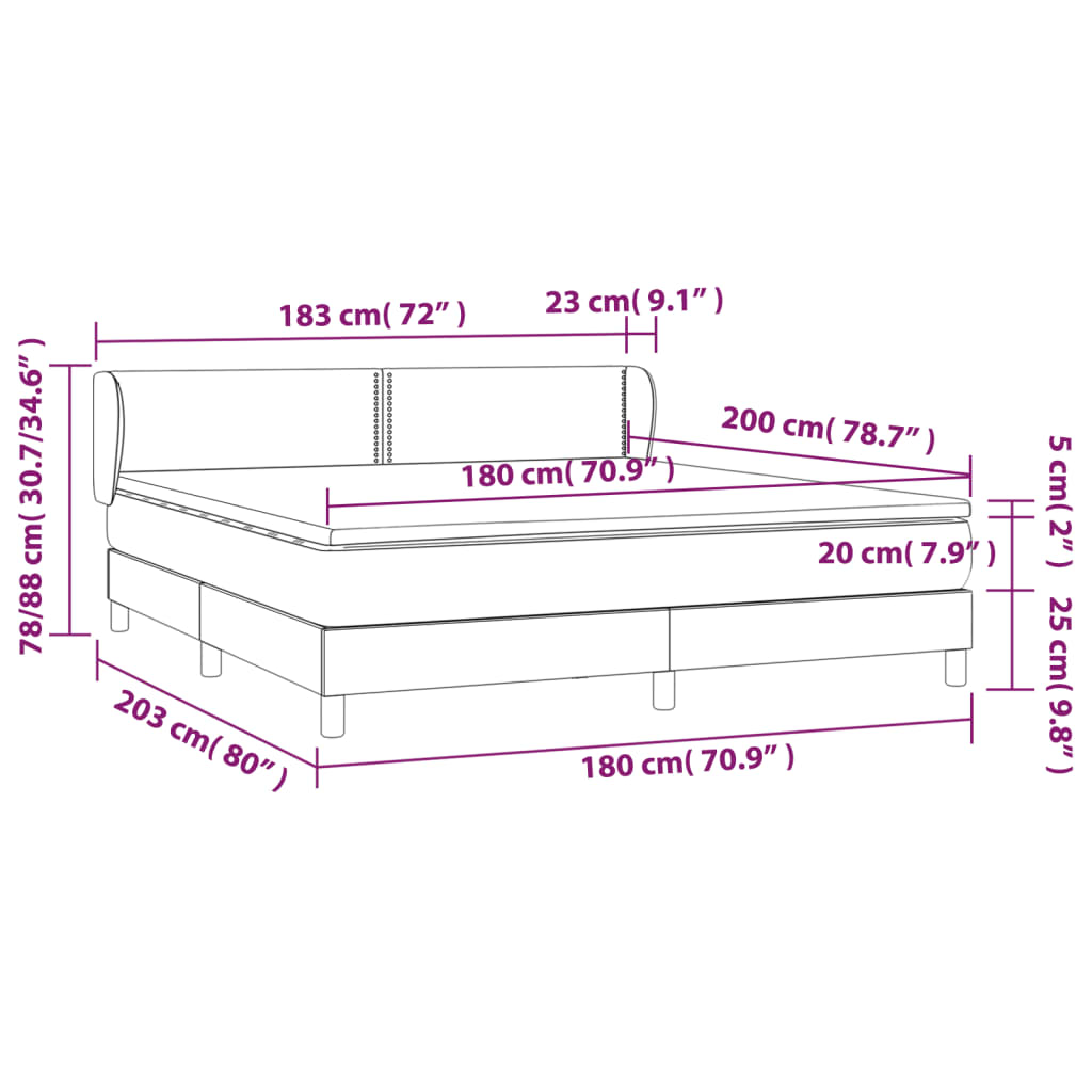 vidaXL Giroletto a Molle con Materasso Grigio Scuro 180x200 cm Velluto