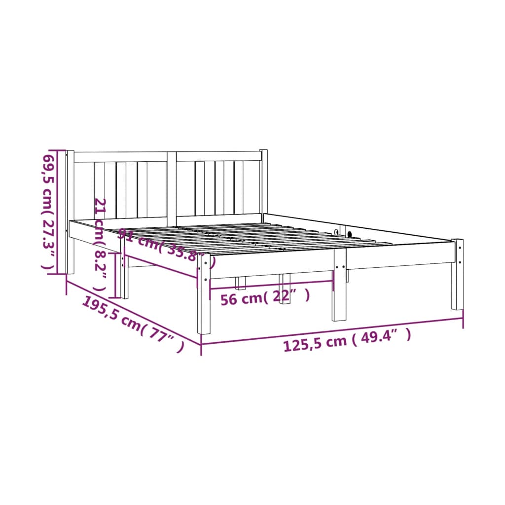 vidaXL Giroletto Grigio in Legno Massello 120x190 cm Small Double