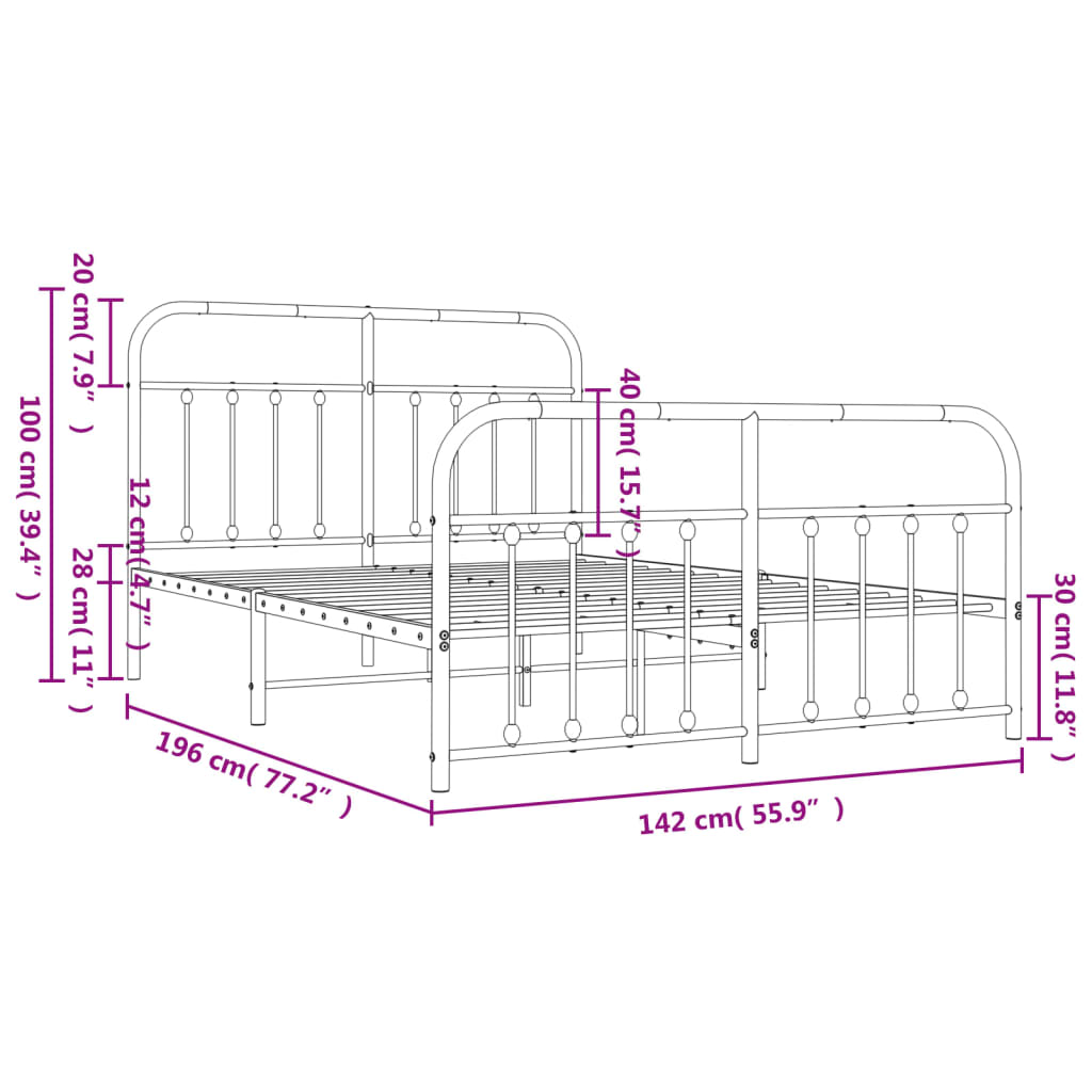 vidaXL Giroletto con Testiera e Pediera Metallo Bianco 135x190 cm