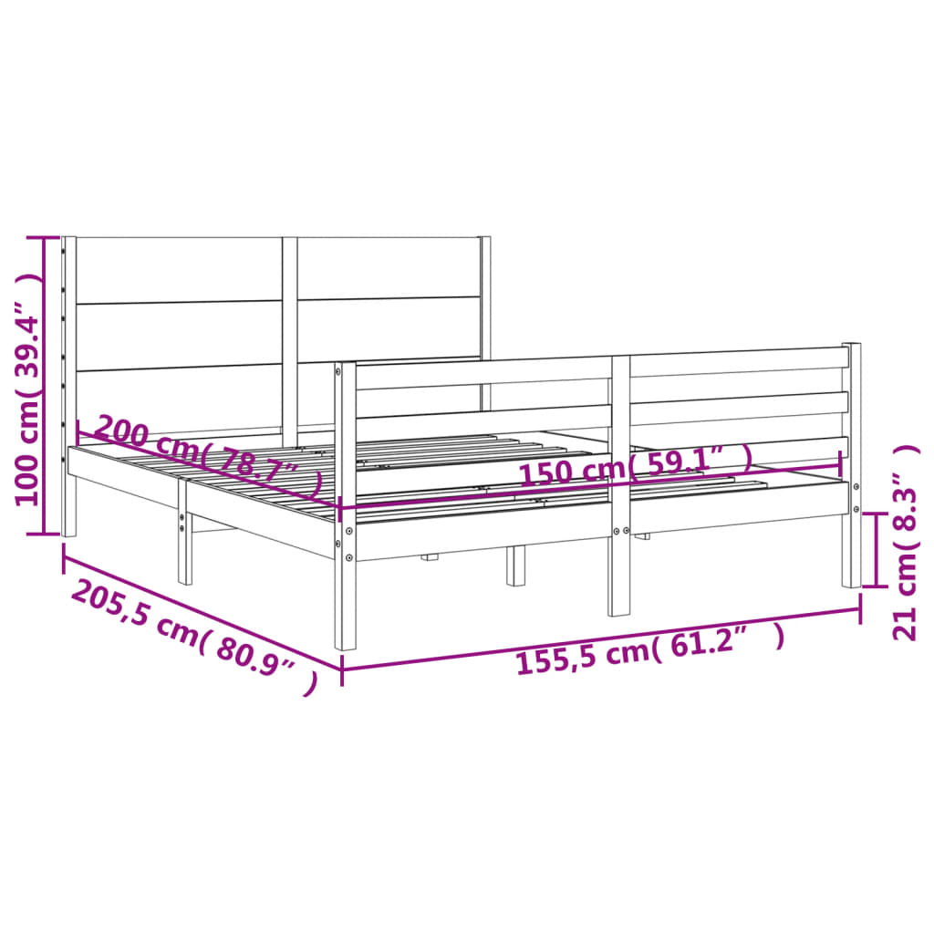 vidaXL Giroletto con Testiera Bianco King Size in Legno Massello