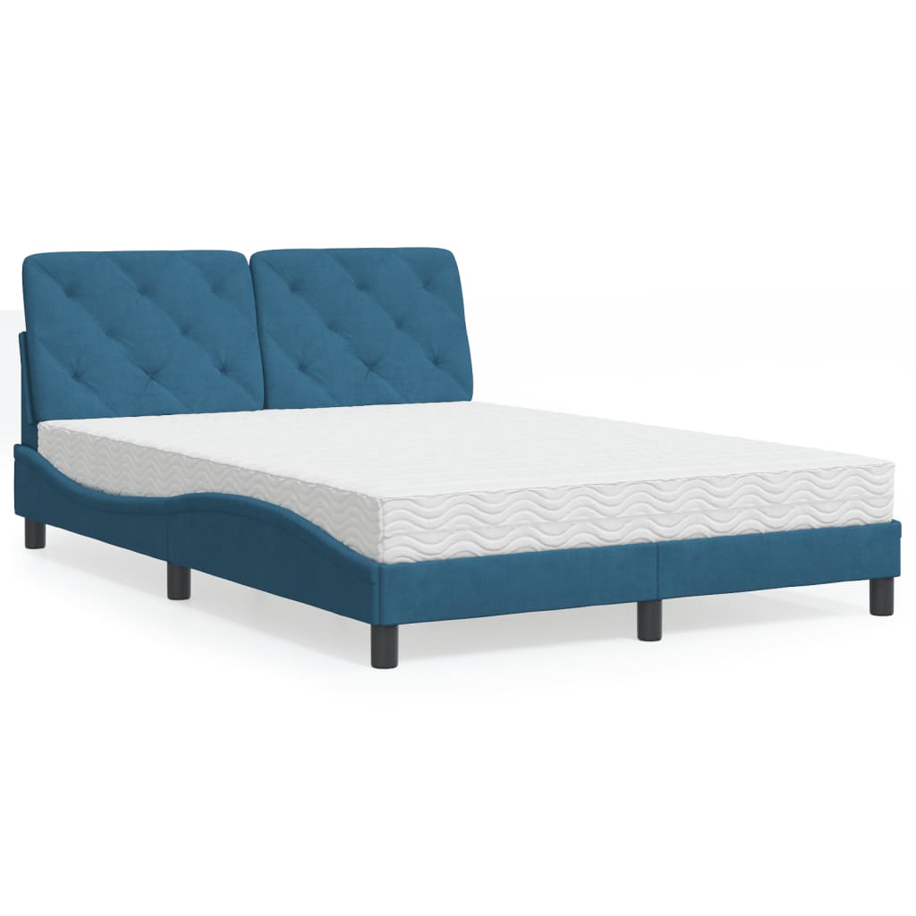 vidaXL Letto con Materasso Blu 140x190 cm in Velluto