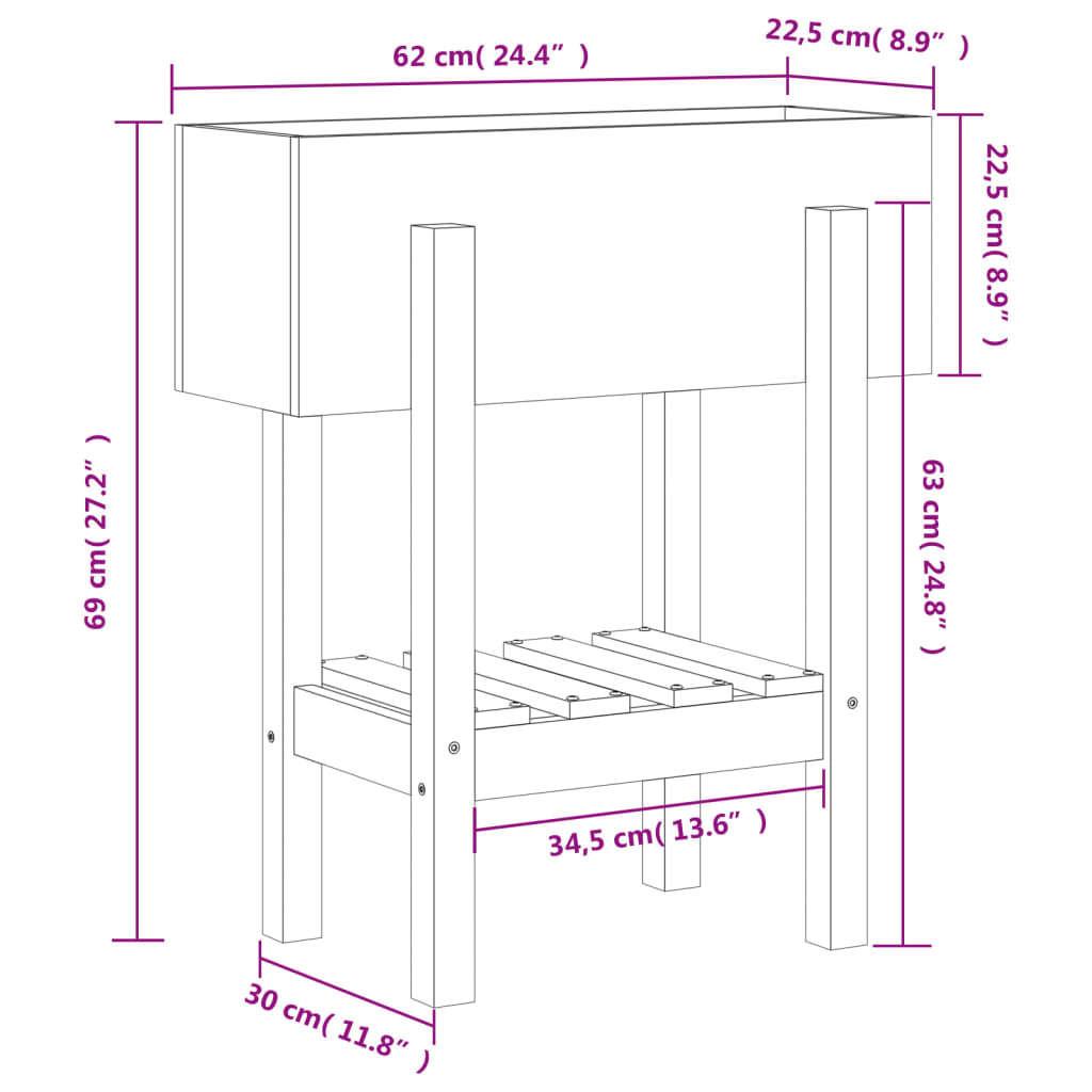 vidaXL Fioriera da Giardino 62x30x69 cm in Legno Massello di Pino