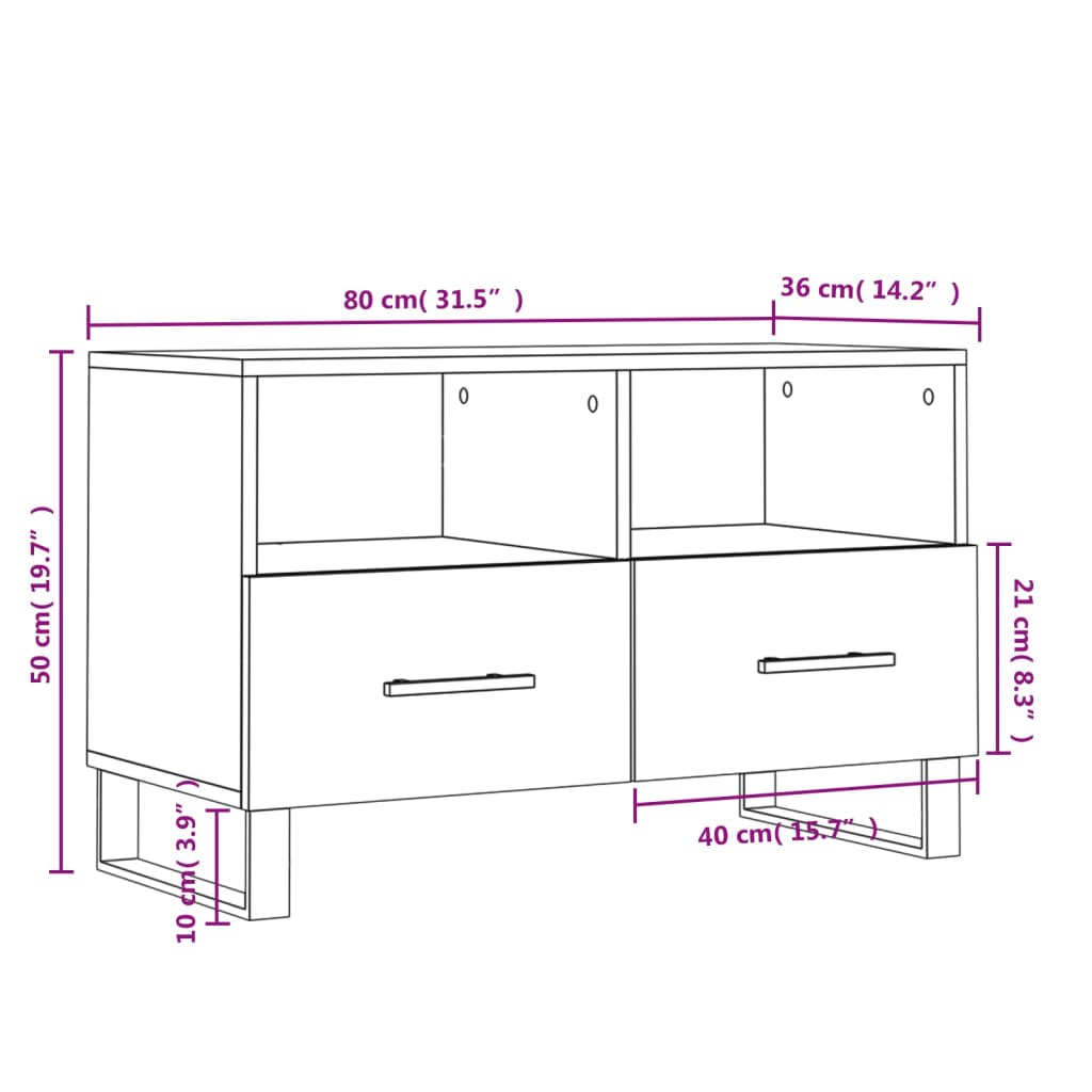 vidaXL Mobile Porta TV Nero 80x36x50 cm in Legno Multistrato