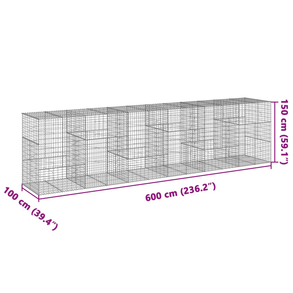 vidaXL Cesto Gabbione con Copertura 600x100x150 cm in Ferro Zincato