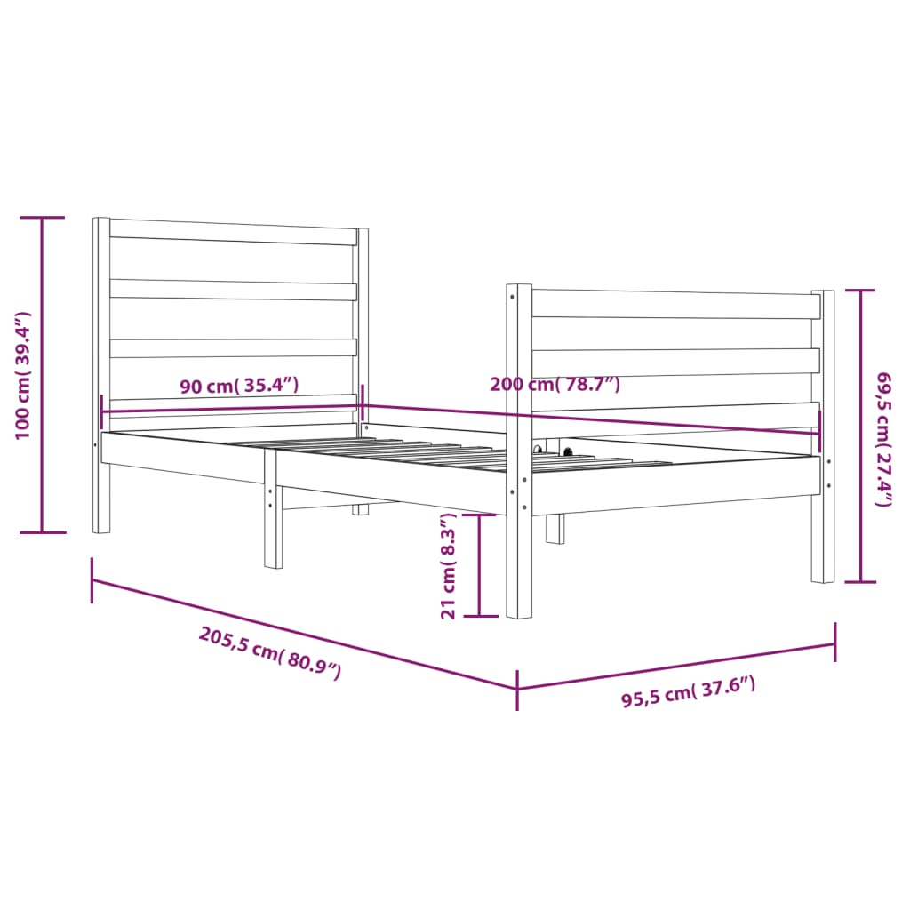 vidaXL Giroletto Ambra in Legno Massello di Pino 90x200 cm