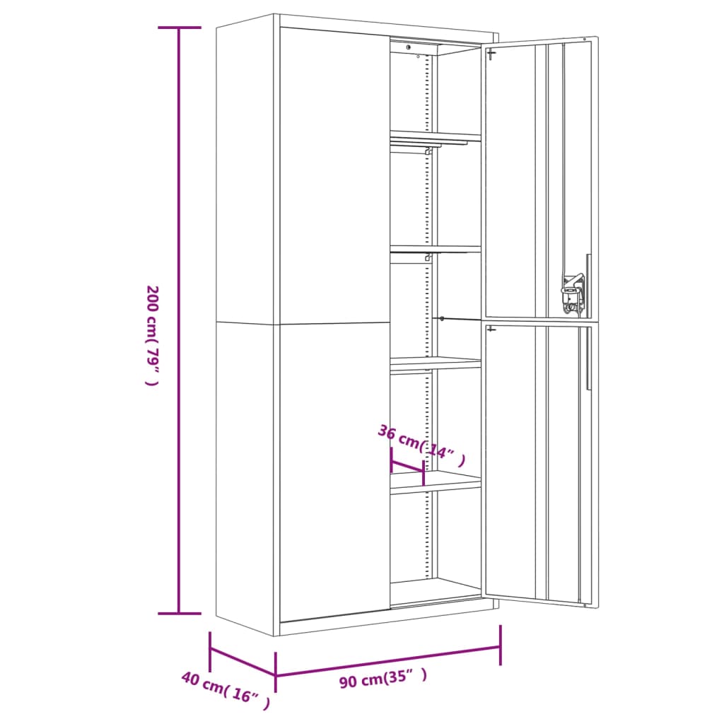 vidaXL Armadio Classificatore Antracite 90x40x200 cm in Acciaio