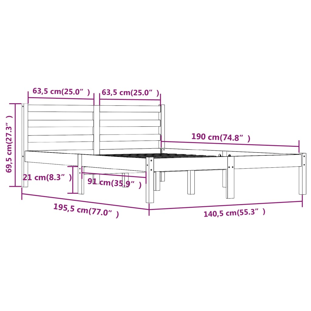 vidaXL Giroletto Grigio in Legno Massello di Pino 135x190 cm Double