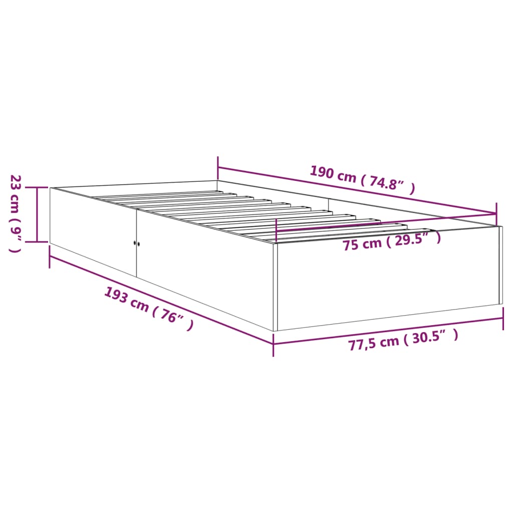 vidaXL Giroletto in Legno Massello Grigio 75x190 cm Small Single