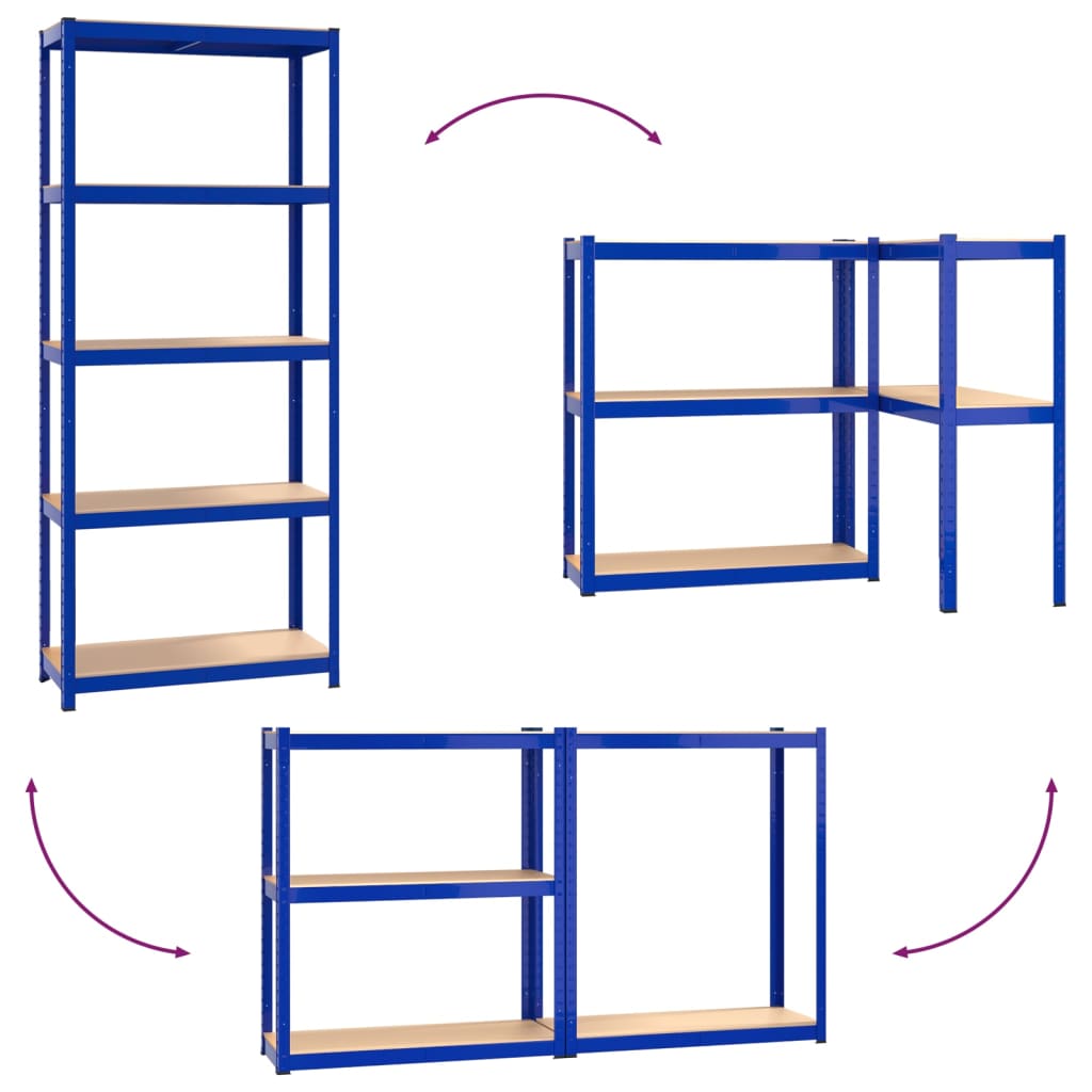 vidaXL Mensole a 5 Ripiani 2pz Blu in Acciaio e Legno Multistrato