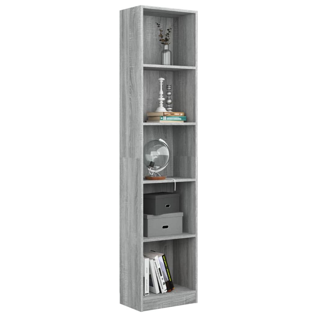 vidaXL Libreria 5 Ripiani Grigio Sonoma 40x24x175 cm Legno Multistrato