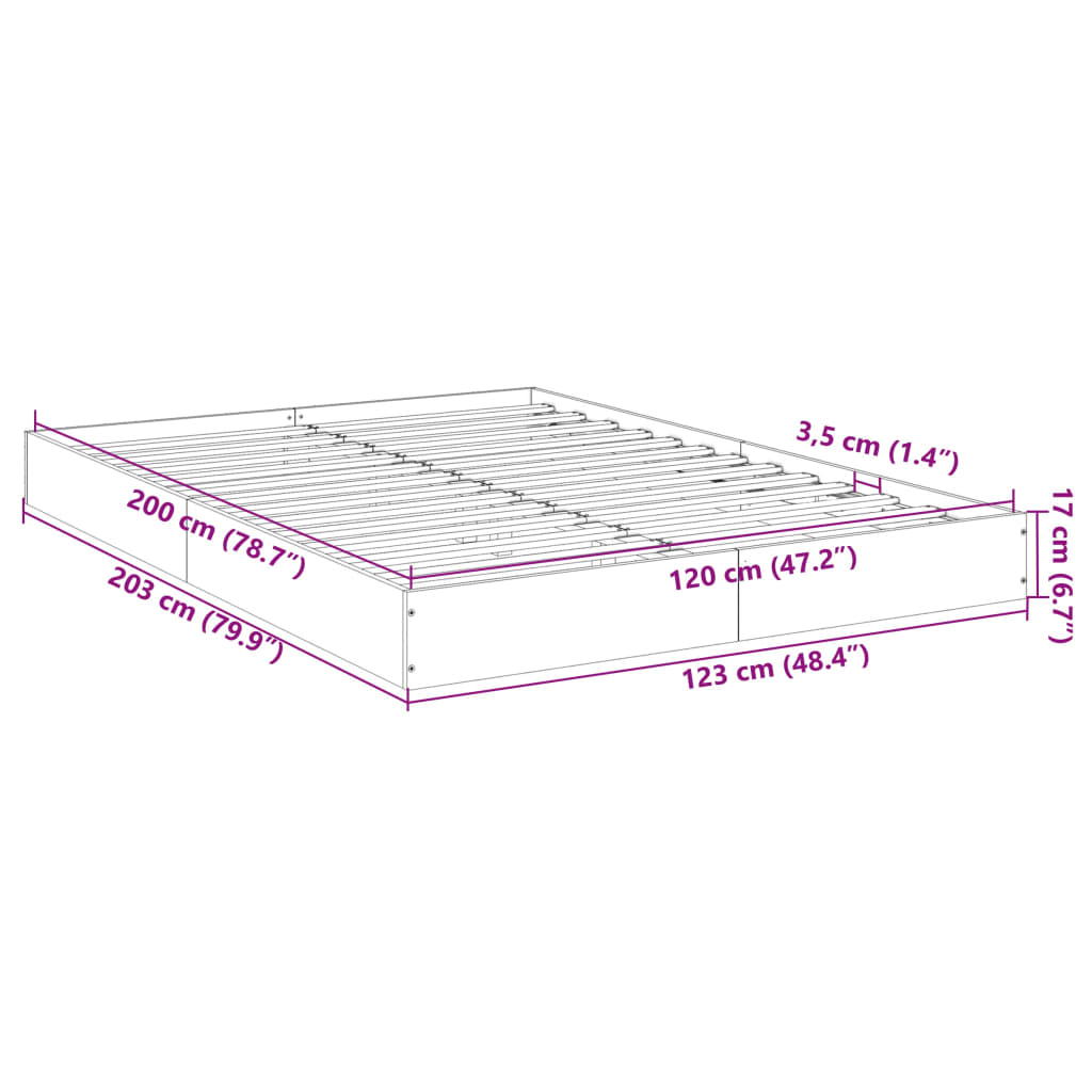 vidaXL Giroletto senza Materasso Rovere Fumo 120x200 cm in Truciolato