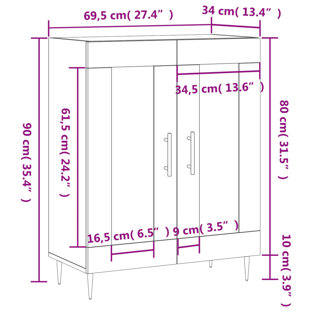 vidaXL Credenza Bianca 69,5x34x90 cm in Legno Multistrato