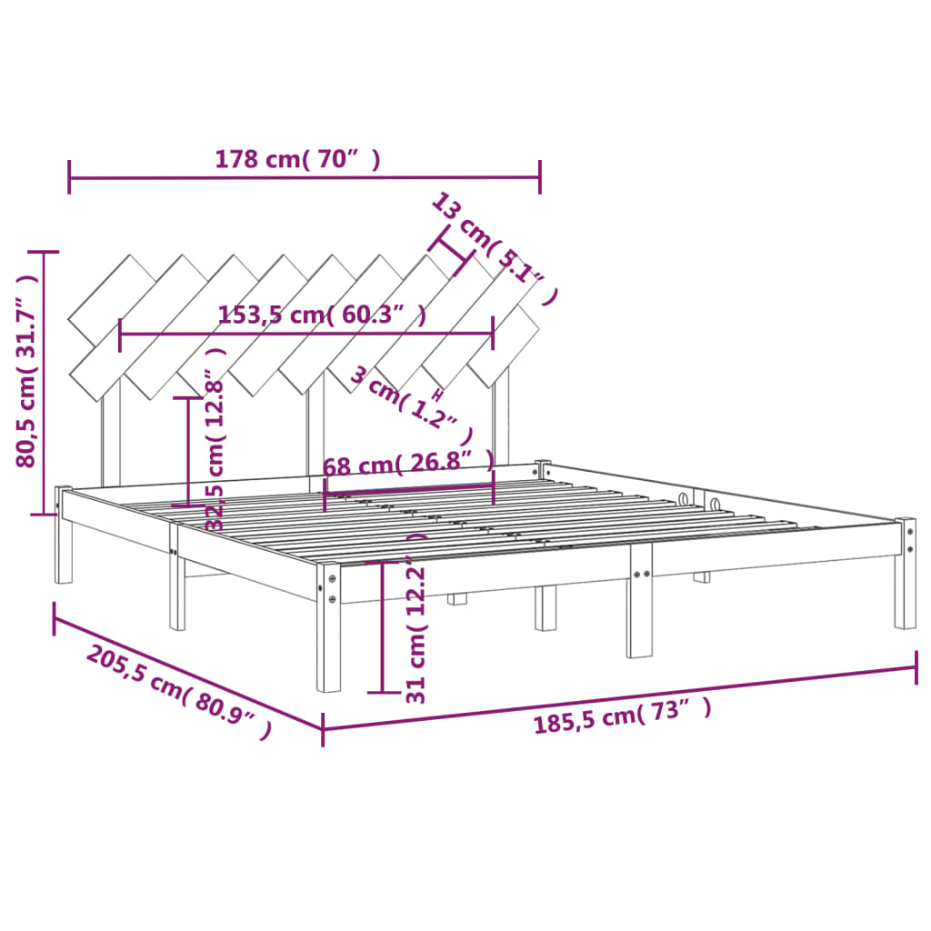 vidaXL Giroletto 180x200 cm Super King in Legno Massello