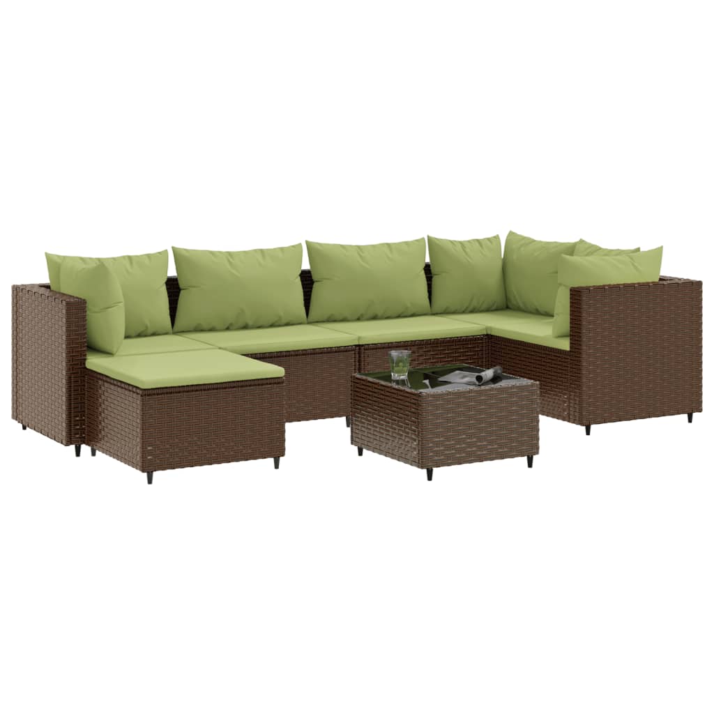 vidaXL Set Divani da Giardino 7 pz con Cuscini in Polyrattan Marrone