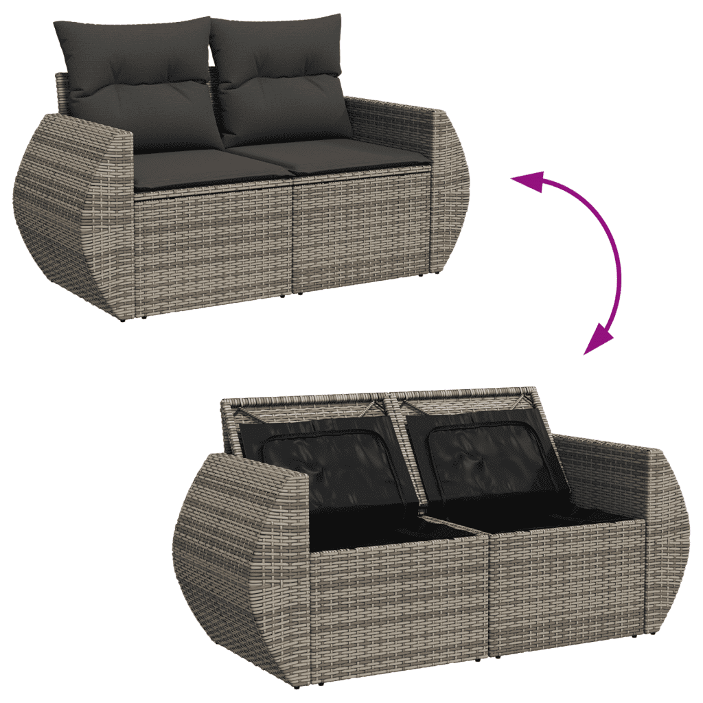 vidaXL Set Divano da Giardino 8 pz con Cuscini Grigio in Polyrattan