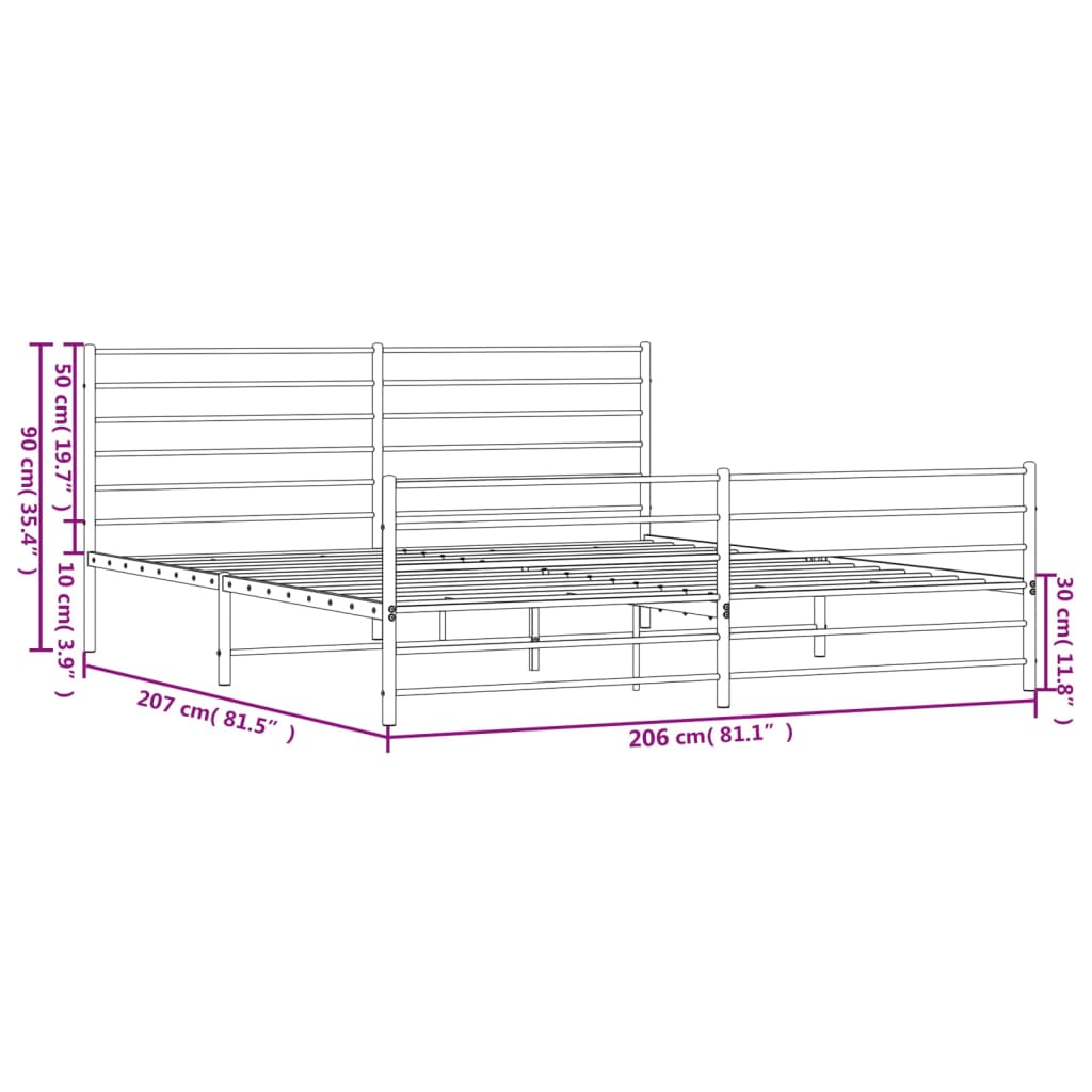 vidaXL Giroletto con Testiera e Pediera Metallo Nero 200x200 cm