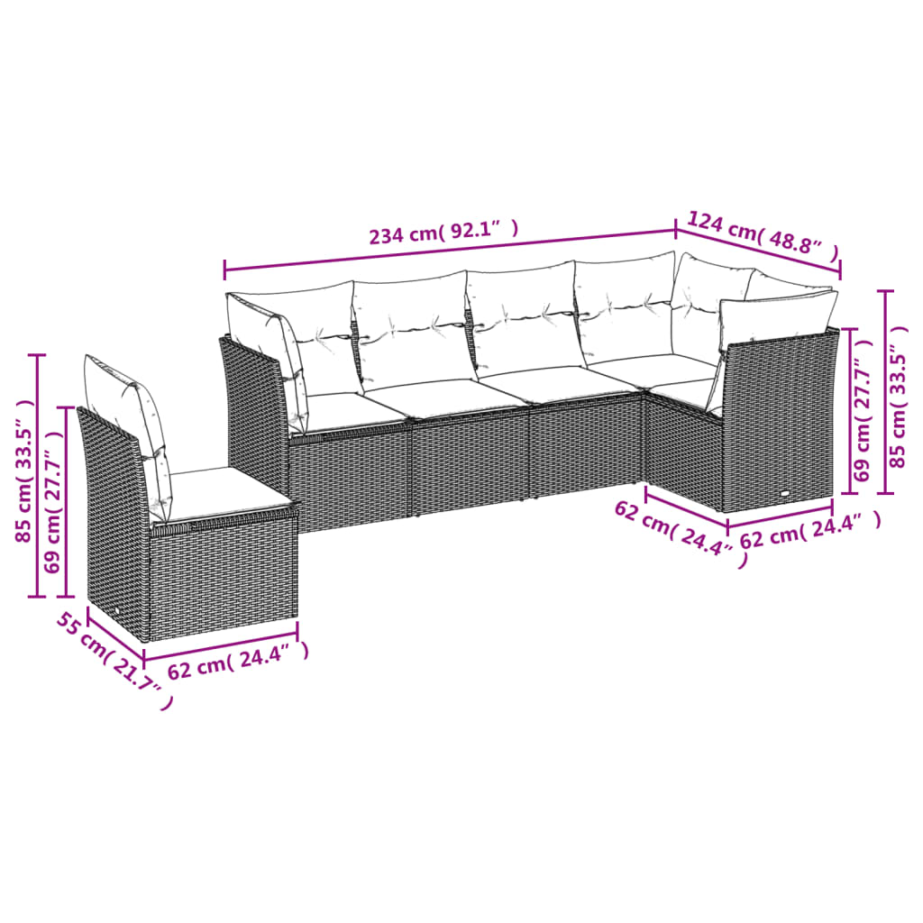 vidaXL Set Divano da Giardino 6 pz con Cuscini Grigio in Polyrattan