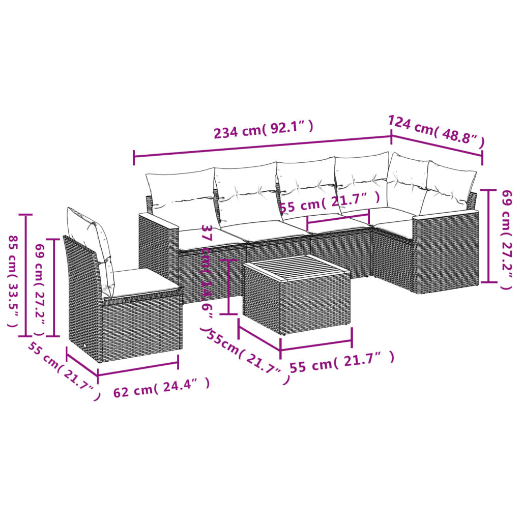 vidaXL Set Divani da Giardino 7 pz con Cuscini Grigio in Polyrattan