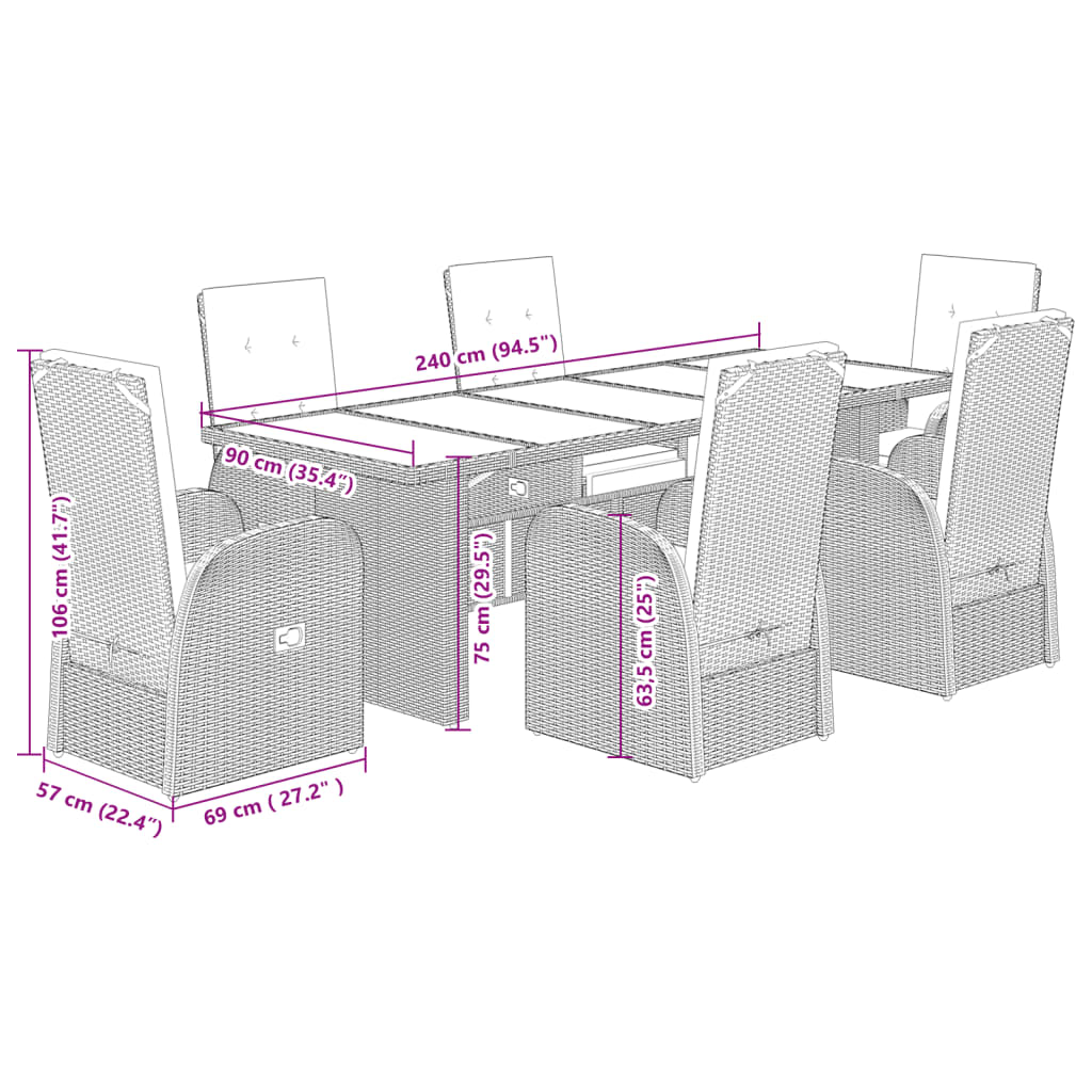 vidaXL Set da Pranzo da Giardino 7 pz con Cuscini in Polyrattan Grigio