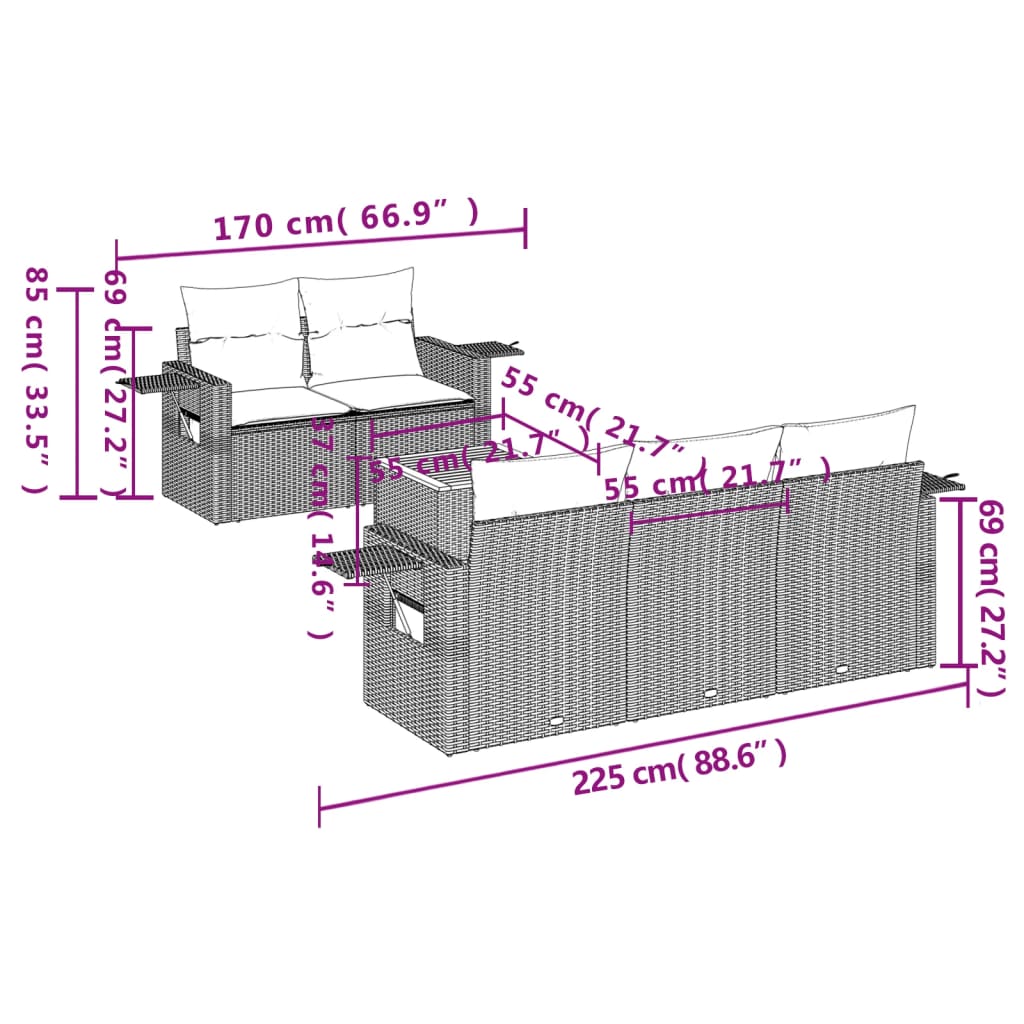 vidaXL Set Divano da Giardino 6 pz con Cuscini Grigio in Polyrattan