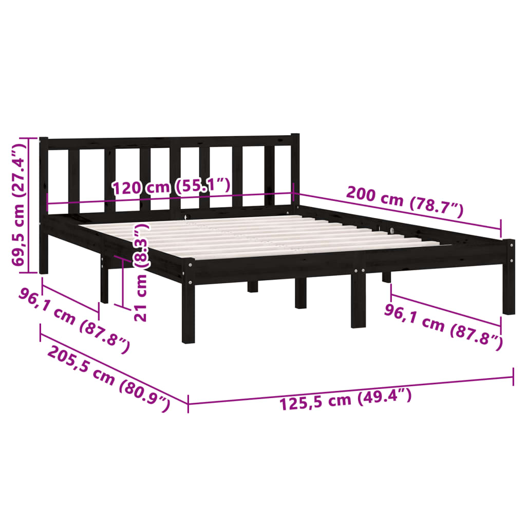 vidaXL Giroletto Nero in Legno Massello di Pino 120x200 cm