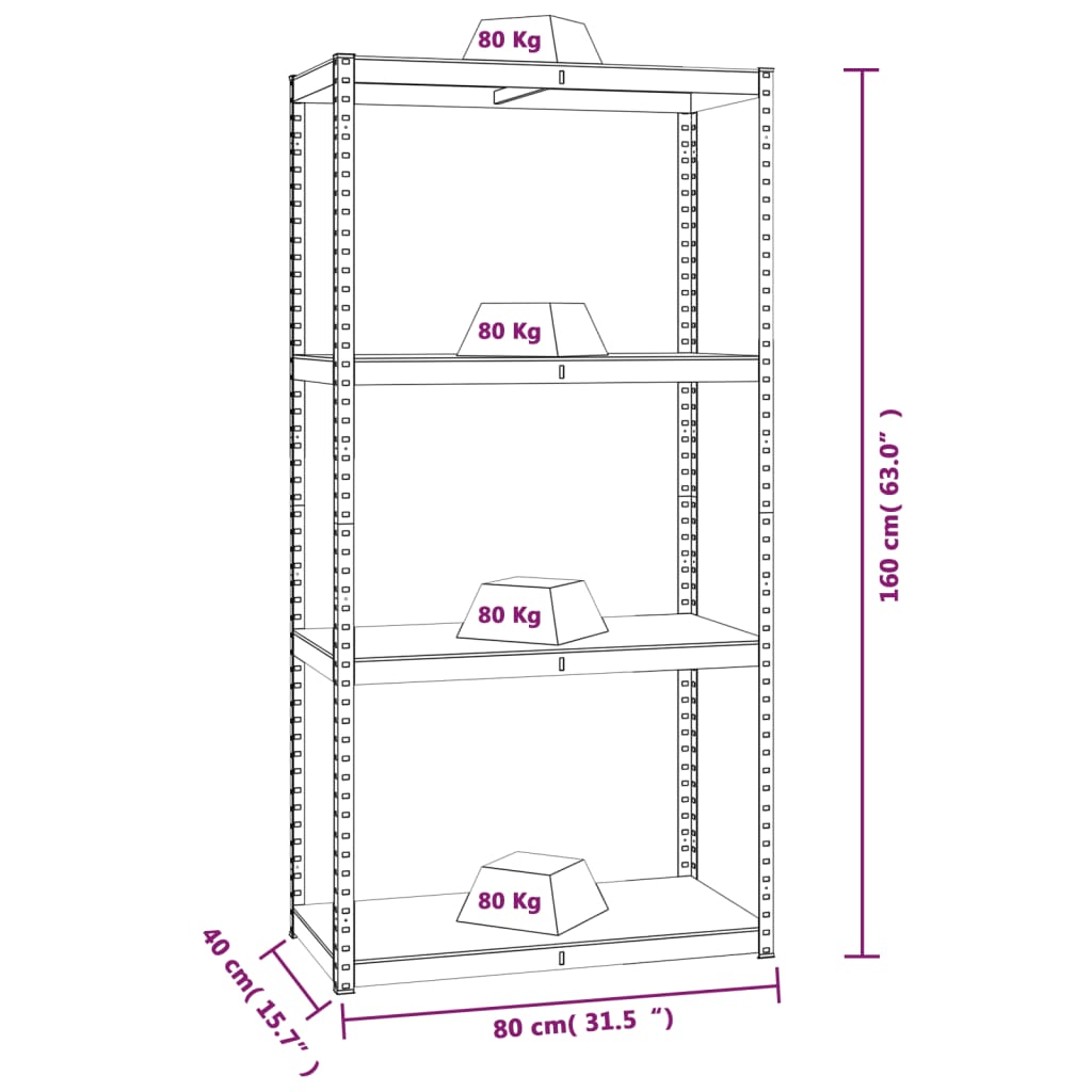 vidaXL Scaffali a 4 Ripiani 3 pz Blu in Acciaio e Legno Multistrato