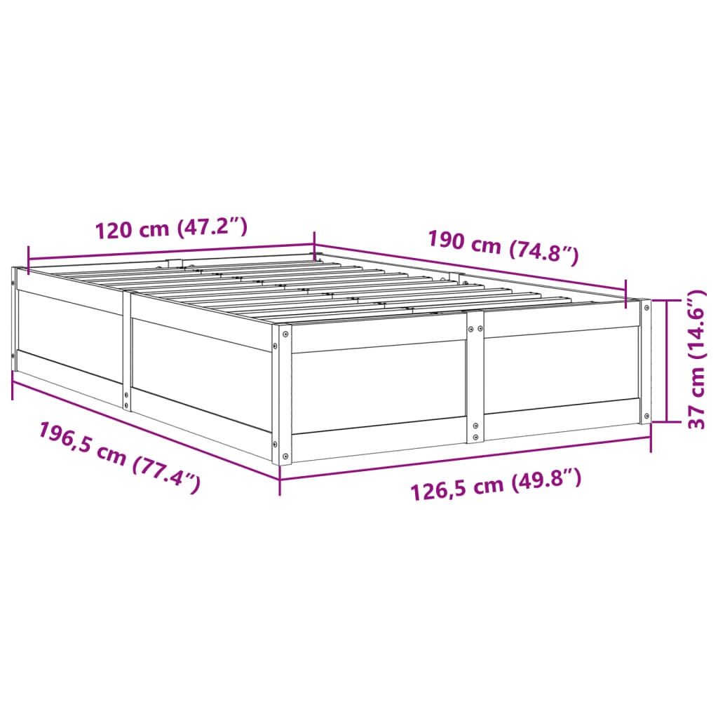 vidaXL Letto senza Materasso Bianco 120x190 cm Legno Massello di Pino