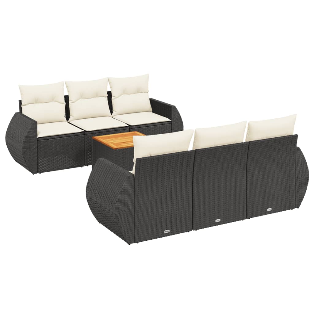 vidaXL Set Divani da Giardino con Cuscini 7pz Nero Polyrattan