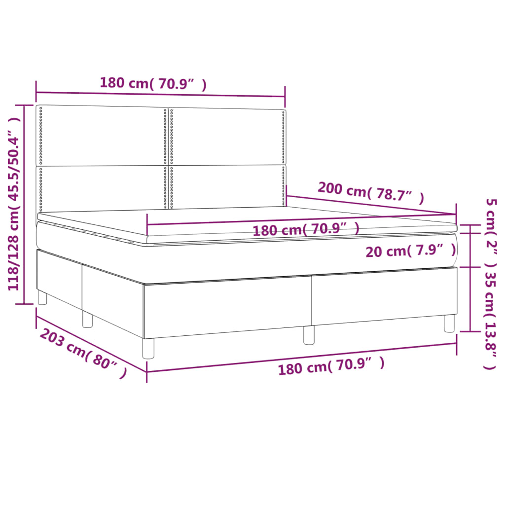 vidaXL Letto a Molle con Materasso e LED Blu 180x200 cm in Tessuto