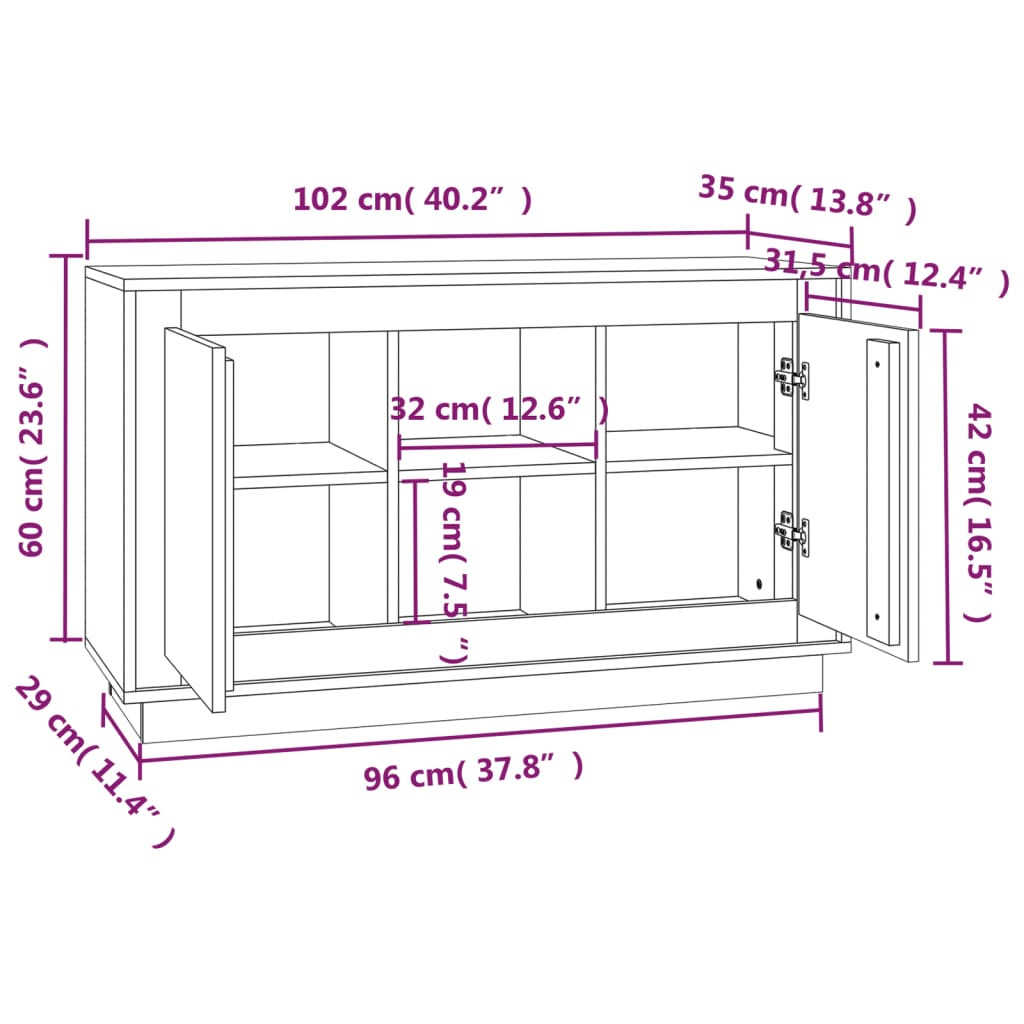 vidaXL Credenza Grigio Sonoma 102x35x60 cm in Legno Multistrato