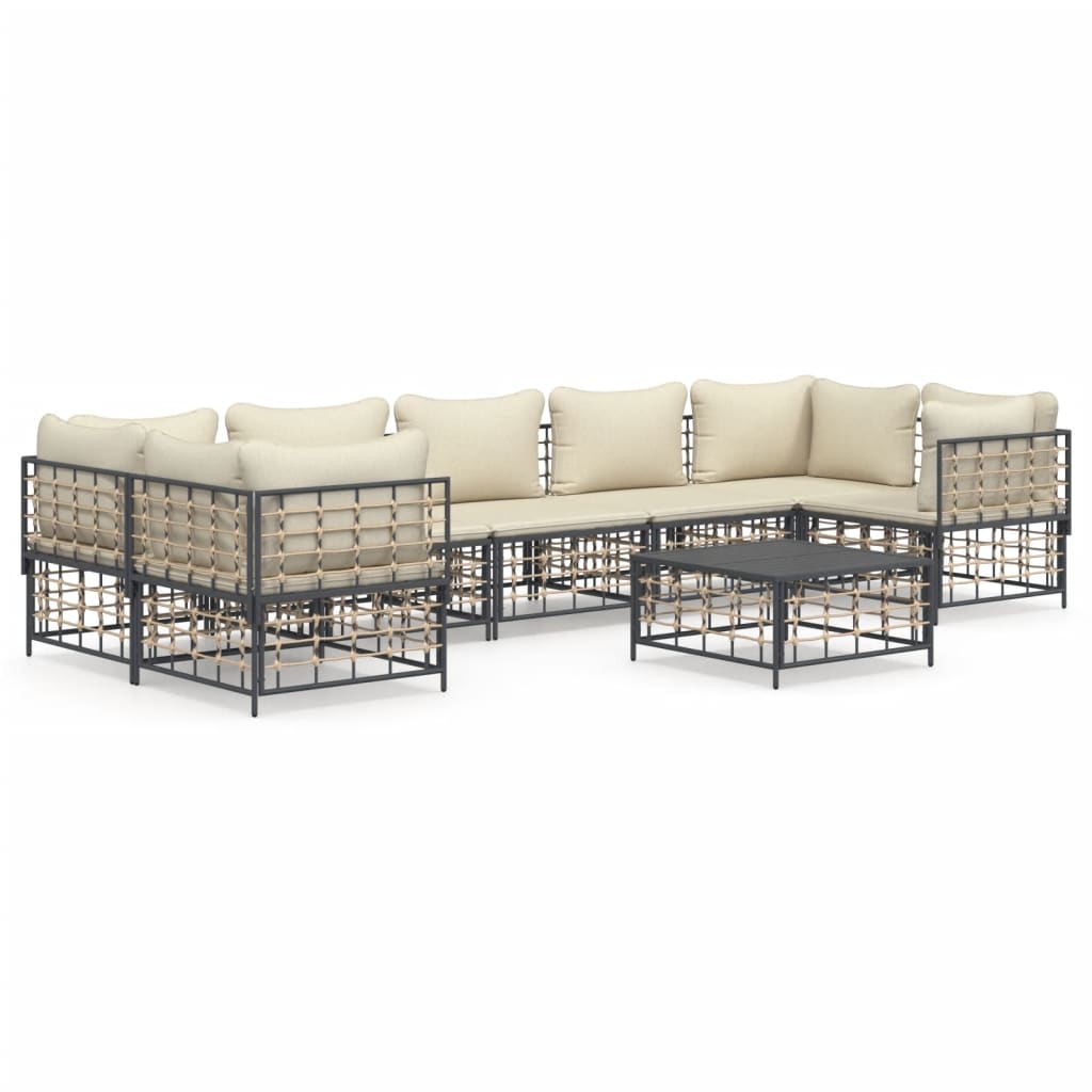 vidaXL Set Divani da Giardino 8 pz con Cuscini Antracite in Polyrattan