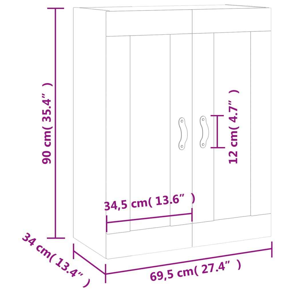 vidaXL Mobile a Parete Bianco 69,5x34x90 cm