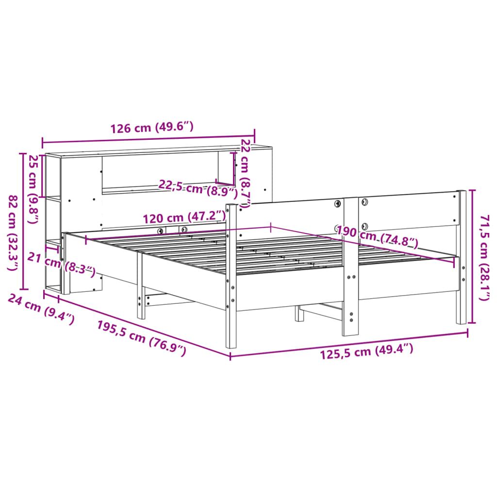 vidaXL Letto Libreria senza Materasso Bianco 120x190 cm Legno di Pino