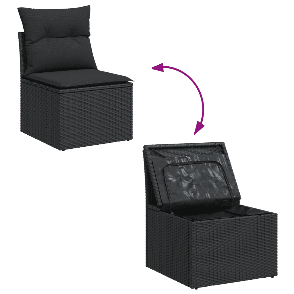 vidaXL Set Divani da Giardino 10pz con Cuscini in Polyrattan Nero