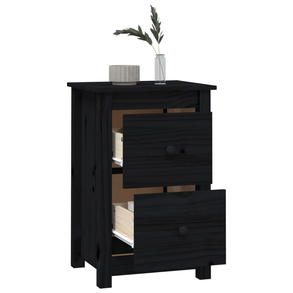 vidaXL Comodini 2 pz Nera 40x35x61,5 cm in Legno Massello di Pino