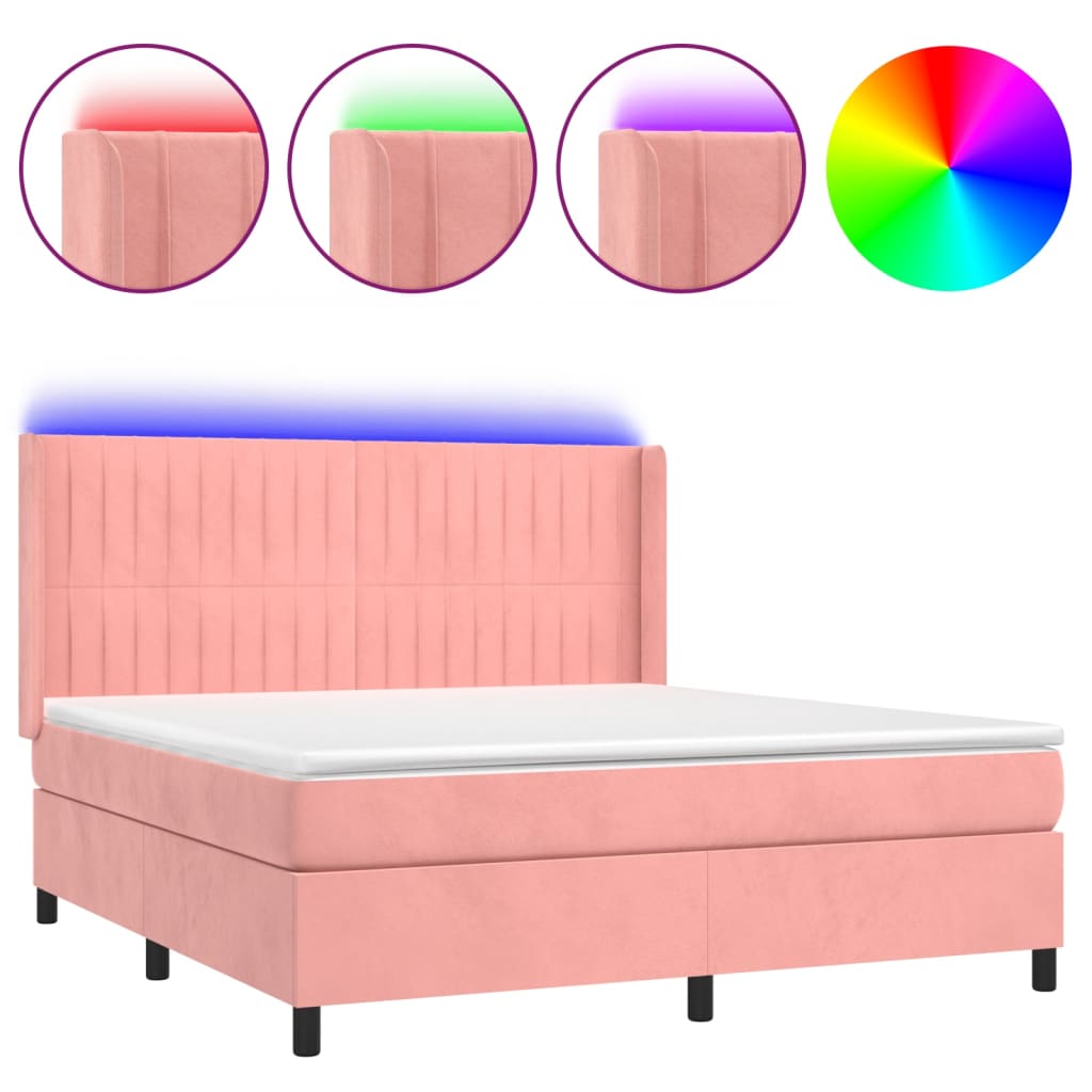 vidaXL Letto a Molle con Materasso e LED Rosa 160x200 cm in Velluto