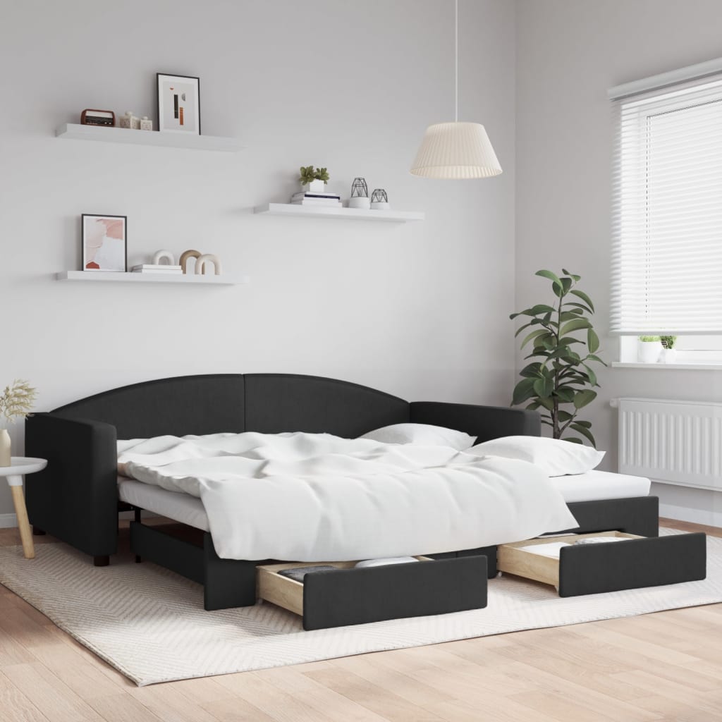 vidaXL Divano Letto Estraibile con Cassetti Nero 100x200 cm in Tessuto