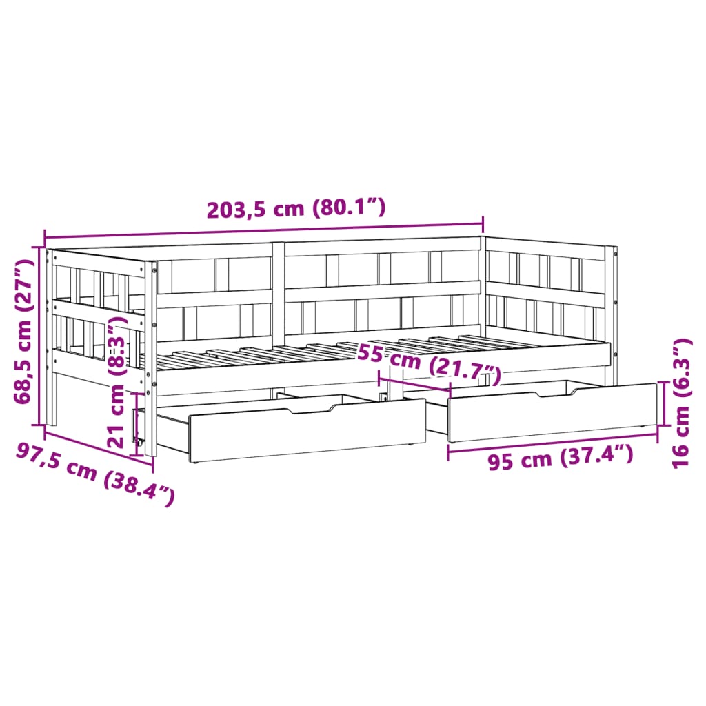 vidaXL Dormeuse con Cassetti Bianco 90x200 cm Legno Massello di Pino