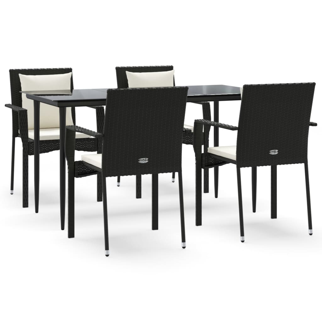 vidaXL Set da Pranzo da Giardino 5 pz Nero con Cuscini in Polyrattan