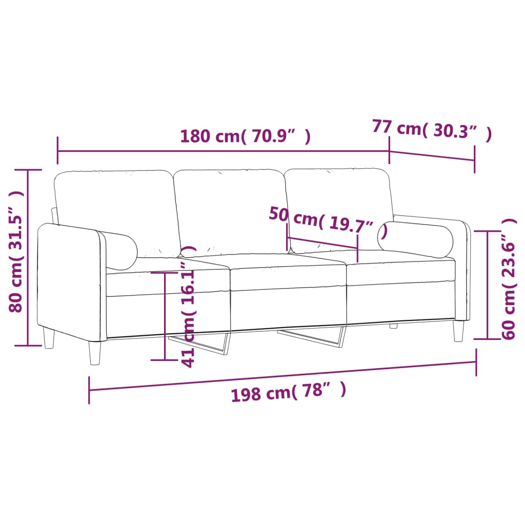 vidaXL Divano a 3 Posti con Cuscini Grigio Scuro 180 cm in Velluto