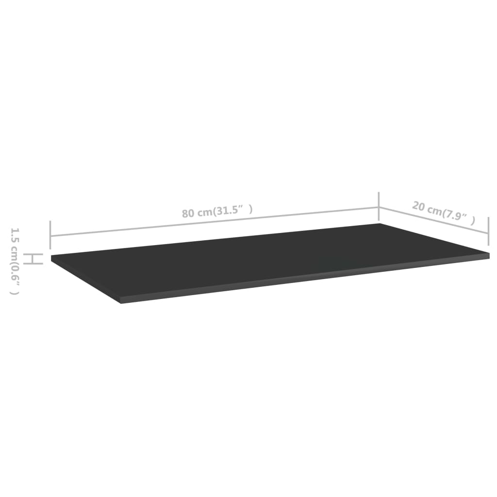 vidaXL Ripiani per Libreria 4pz Nero Lucido 80x20x1,5cm Multistrato