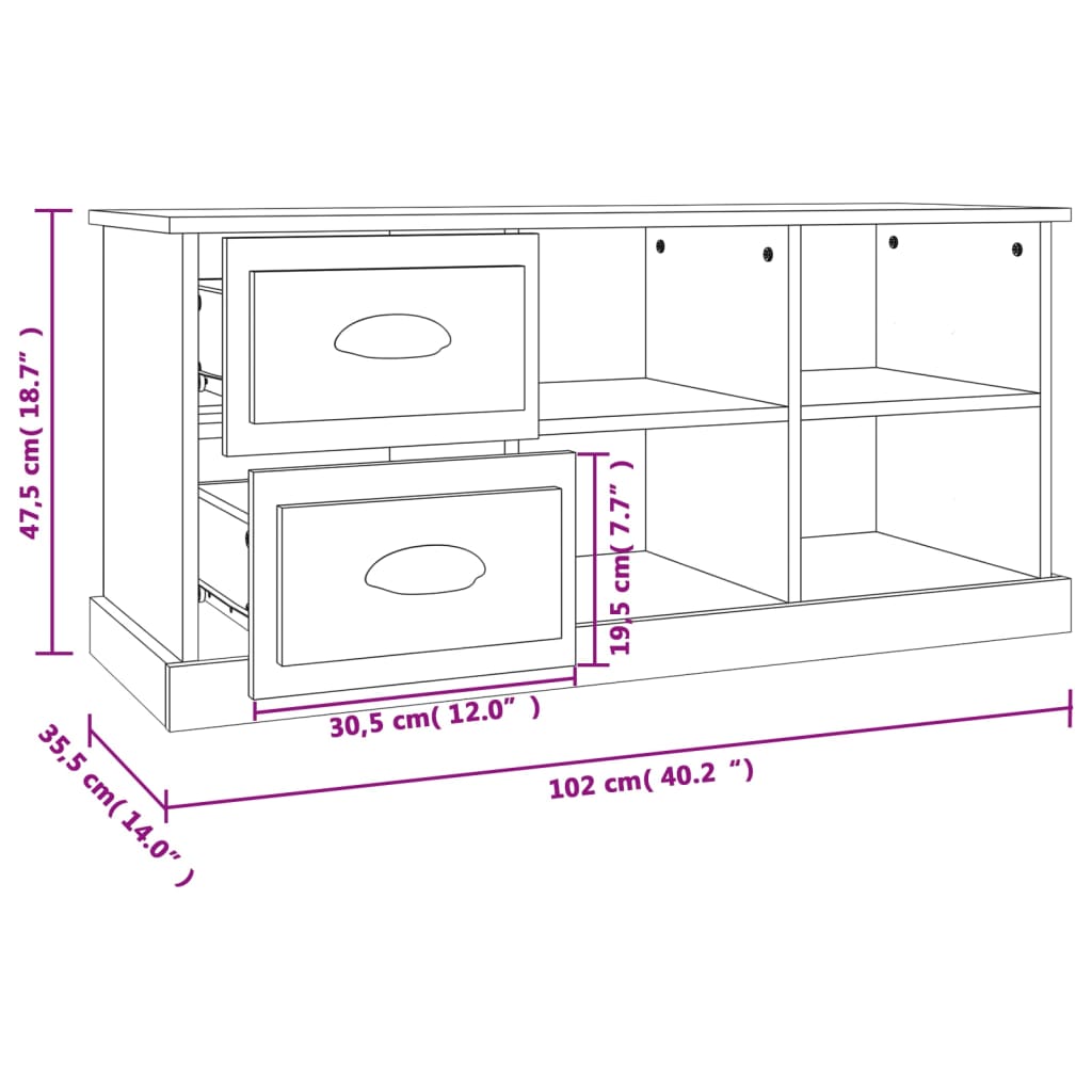 vidaXL Mobile Porta TV Bianco Lucido 102x35,5x47,5cm Legno Multistrato