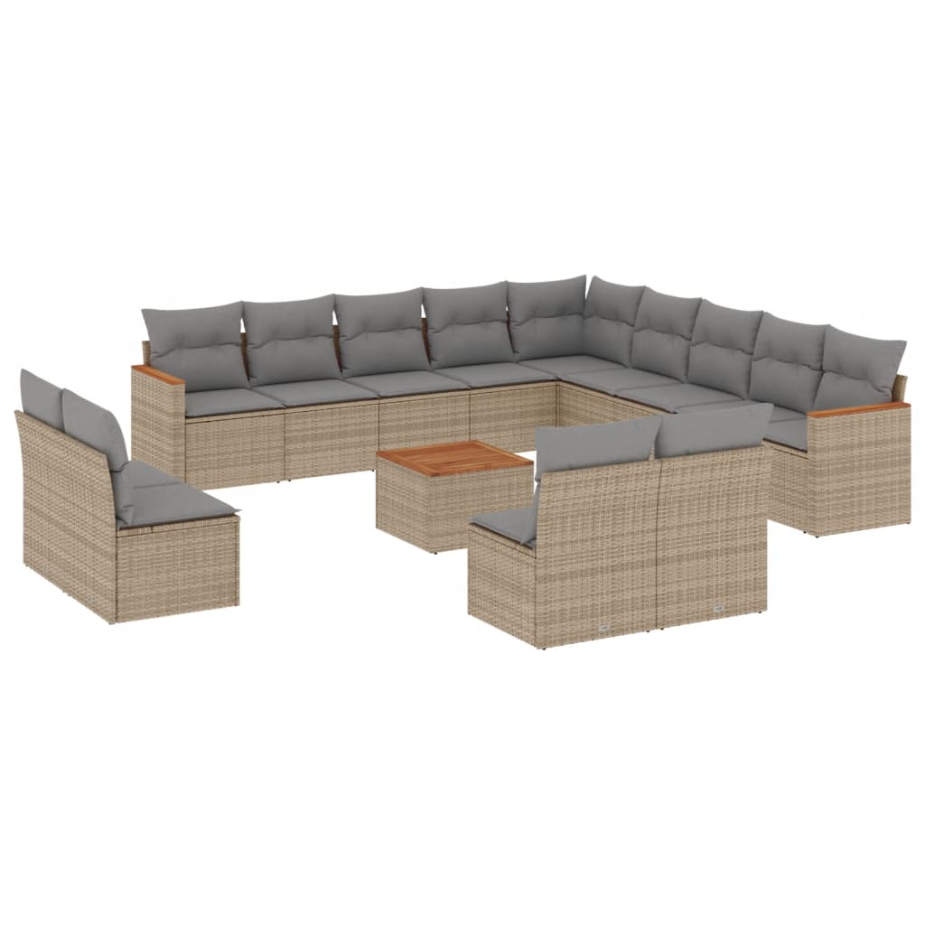 vidaXL Set Divani da Giardino 14pz con Cuscini in Polyrattan Beige